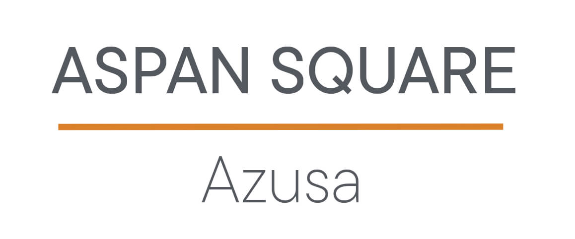 A white background with a black border and a title that reads "ASPAN SQUARE" and a subtitle that reads "Azusa".